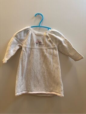 Mexx Baby Girl White Pointelle Heart Knit Sweater Dress 6-9M 100% cotton